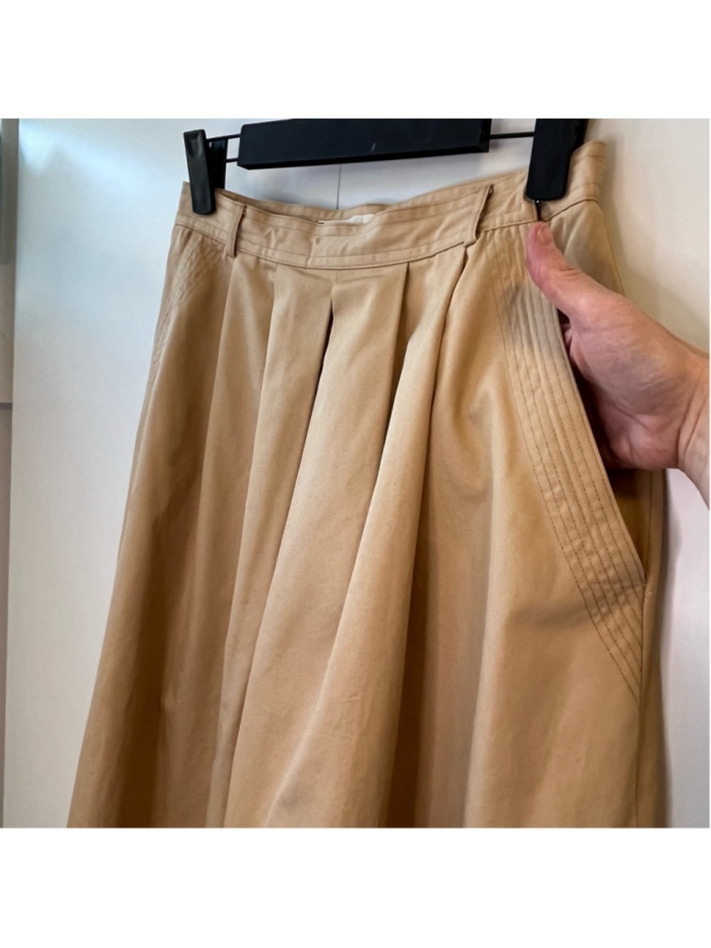 Vintage 1980s Barry Bricken Tan Khaki A-Line Midi Circle Skirt XS fits 26” waist - Picture 7 of 13